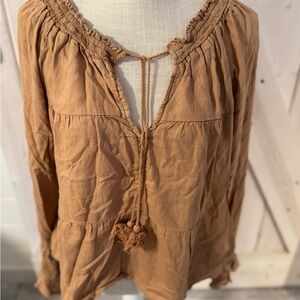 Women's Tan Peasant Blouse